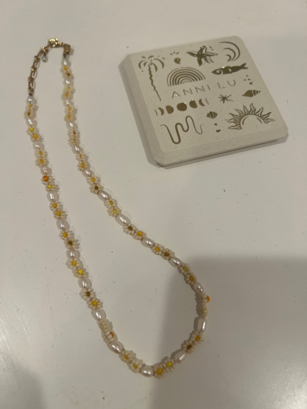 Anni Lu 18K Gold Plated Daisy Flower Necklace - White & Yellow - Picture 6 of 7
